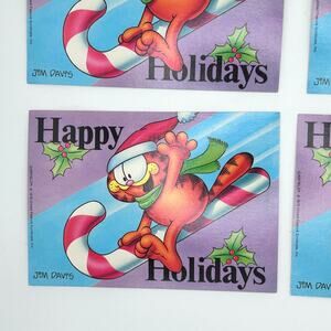 Vintage Garfield Happy Holidays Postcards Candy Cane Holly Four in Set